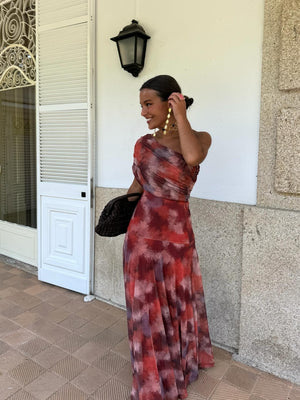 Vestido Soleá · Largo de hombros caídos en acuarela floral