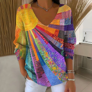 Camisa Amada · Vintage multicolor de escote en V