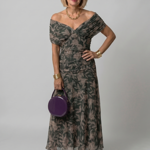 Vestido Lorena · Maxi floral con hombros descubiertos
