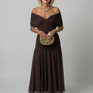 Vestido Lorena · Maxi floral con hombros descubiertos