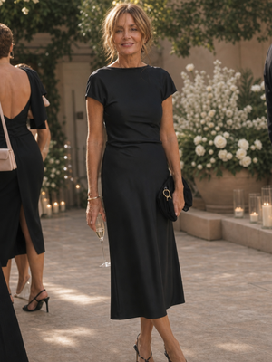 Vestido Higinia · Midi ajustado de cuello barco