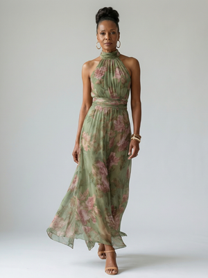 Vestido Mirelle · Maxi floral de cuello halter