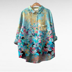Blusa Olga · De lino, estampado luminoso