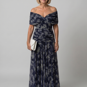 Vestido Lorena · Maxi floral con hombros descubiertos