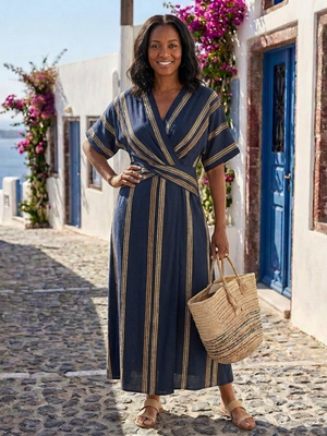 Vestido Iria · Midi de rayas con escote en V