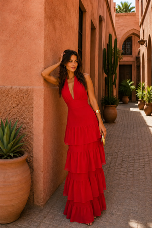 Vestido Ramona · Largo en rojo intenso