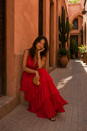 Vestido Ramona · Largo en rojo intenso