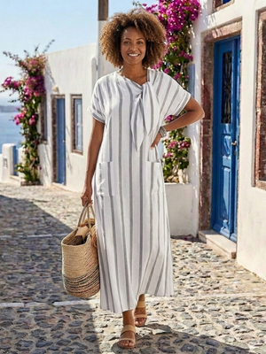 Vestido Rita · Midi de rayas con cuello lazo
