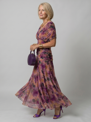 Vestido Lorena · Maxi floral con hombros descubiertos