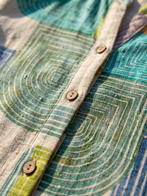 Vestido Violeta · Corto con estampado geométrico
