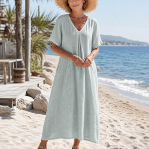Vestido Filomena · Midi de algodón con cuello en V