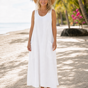 Vestido Visitación · Midi sin mangas con bolsillos