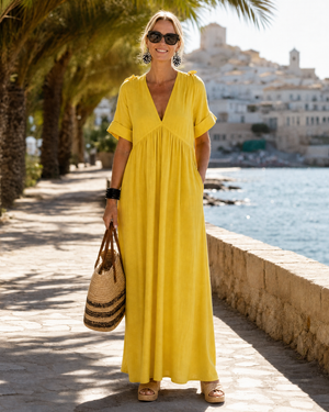 Vestido Damiana · Midi vaporoso de cuello en V
