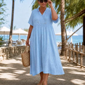 Vestido Hortensia · Midi texturizado de cuello en V