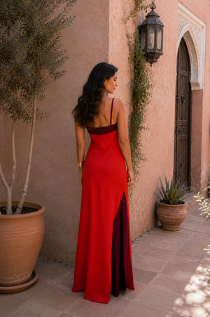 Vestido Sira · Largo halter con abertura