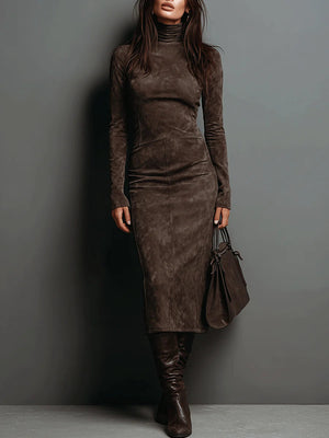 Vestido Clotilde · Midi de ante con cuello alto