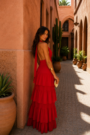 Vestido Ramona · Largo en rojo intenso