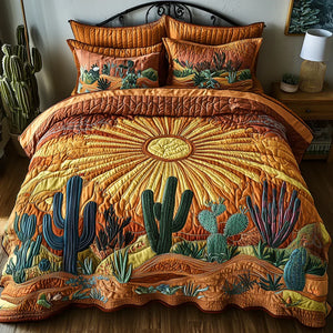 Colcha Acolchada 3 Piezas — Amanecer en los Cactus