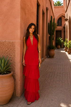 Vestido Ramona · Largo en rojo intenso