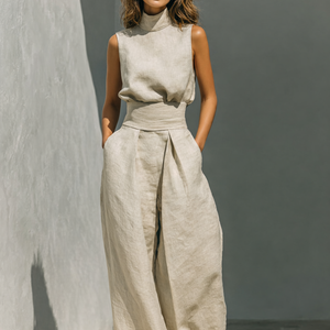 Blusa Octavia · De top y pantalón ancho de algodón y lino minimalista de mujer
