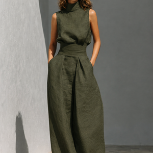 Blusa Octavia · De top y pantalón ancho de algodón y lino minimalista de mujer