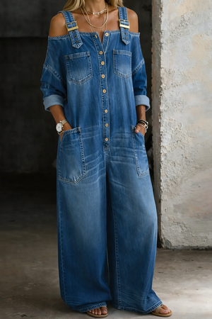 Mono Pía · De denim con hombros al aire