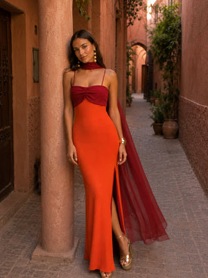 Vestido Rosalba · Largo drapeado bicolor