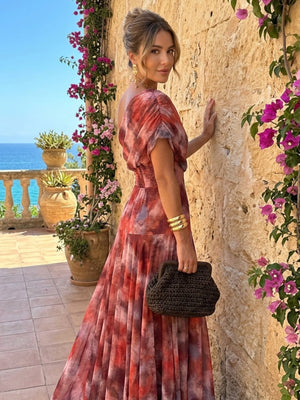 Vestido Soleá · Largo de hombros caídos en acuarela floral