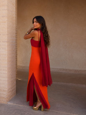 Vestido Rosalba · Largo drapeado bicolor