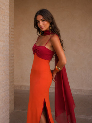 Vestido Rosalba · Largo drapeado bicolor