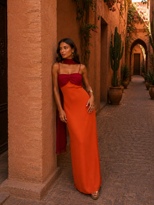 Vestido Rosalba · Largo drapeado bicolor