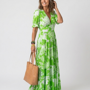 Vestido Marisol · Midi floral con escote en V