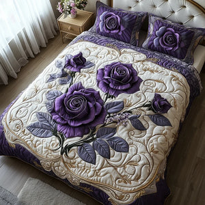 Colcha Acolchada 3 Piezas — Violeta Rosa