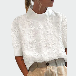 Camisa Abelia · De bordado de cuello alto