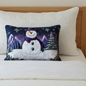 Funda de Cojín Acolchada — Muñeco de Nieve Violeta