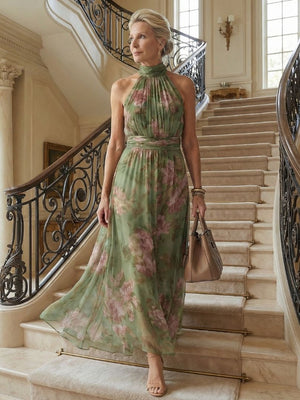Vestido Mirelle · Maxi floral de cuello halter