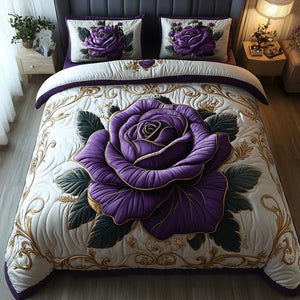 Colcha Acolchada 3 Piezas — Violeta Rosa
