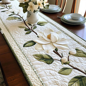 Camino de Mesa Acolchado — Flor de Magnolia Rústica