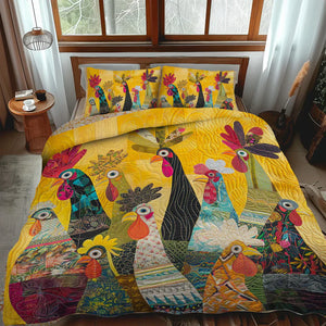 Colcha Acolchada 3 Piezas — Gallos al Amanecer