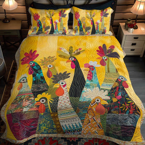 Colcha Acolchada 3 Piezas — Gallos al Amanecer