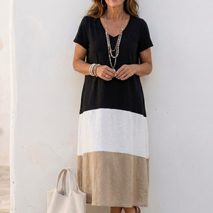 Vestido Eugenia · Midi bicolor con escote en V