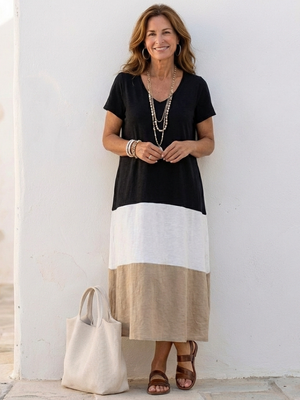 Vestido Eugenia · Midi bicolor con escote en V