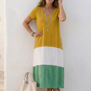 Vestido Eugenia · Midi bicolor con escote en V