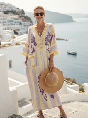 Vestido Renata · Maxi de rayas florales