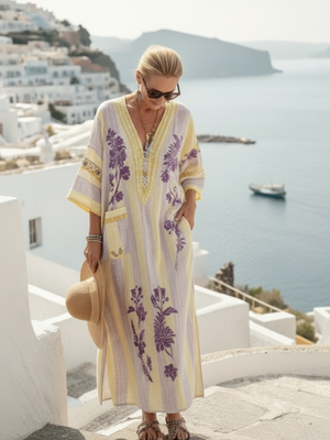 Vestido Renata · Maxi de rayas florales