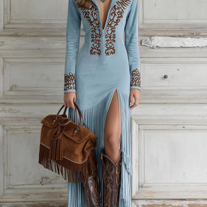 Vestido Micaela · Largo bordado con cremallera
