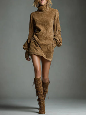 Vestido Caridad · Corto de ante con cuello alto