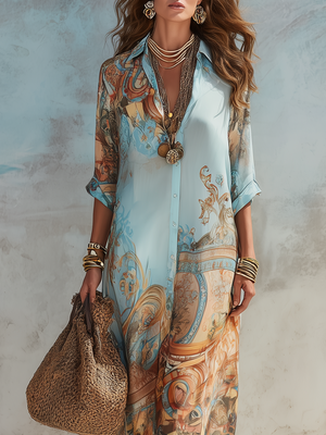 Vestido Úrsula · Maxi camisero mediterráneo