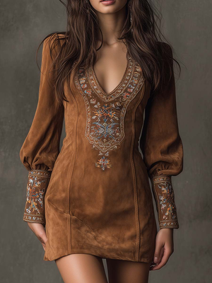 Vestido Petra · Corto de ante bordado