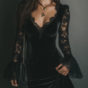 Vestido Leandra · Corto de terciopelo y encaje